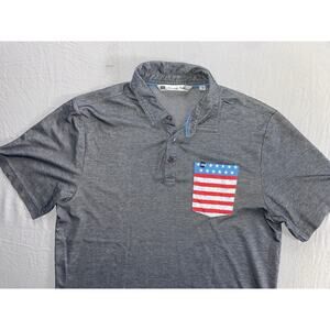 Travis Mathew Pique Pima Poly-Cotton Polo Golf Shirt. USA Flag Pocket. L, EUC!!